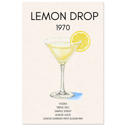 Lemon Drop Martini Cocktail Bar Art Print No Frame 40x60 cm 16x24″ Classic Matte Paper Poster
