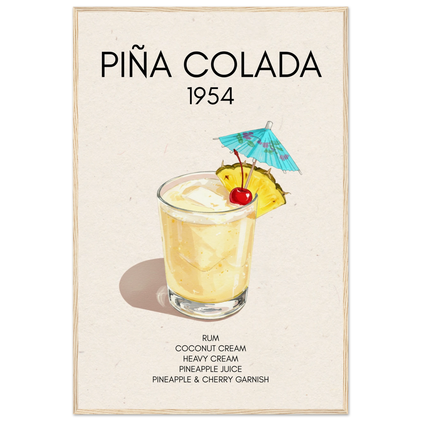 Pina Colada Cocktail Bar Poster Print Light Wood Frame 60x90 cm 24x36″ Museum-Quality Matte Paper Wooden Framed Poster