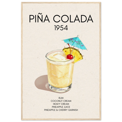 Pina Colada Cocktail Bar Poster Print Light Wood Frame 60x90 cm 24x36″ Museum-Quality Matte Paper Wooden Framed Poster