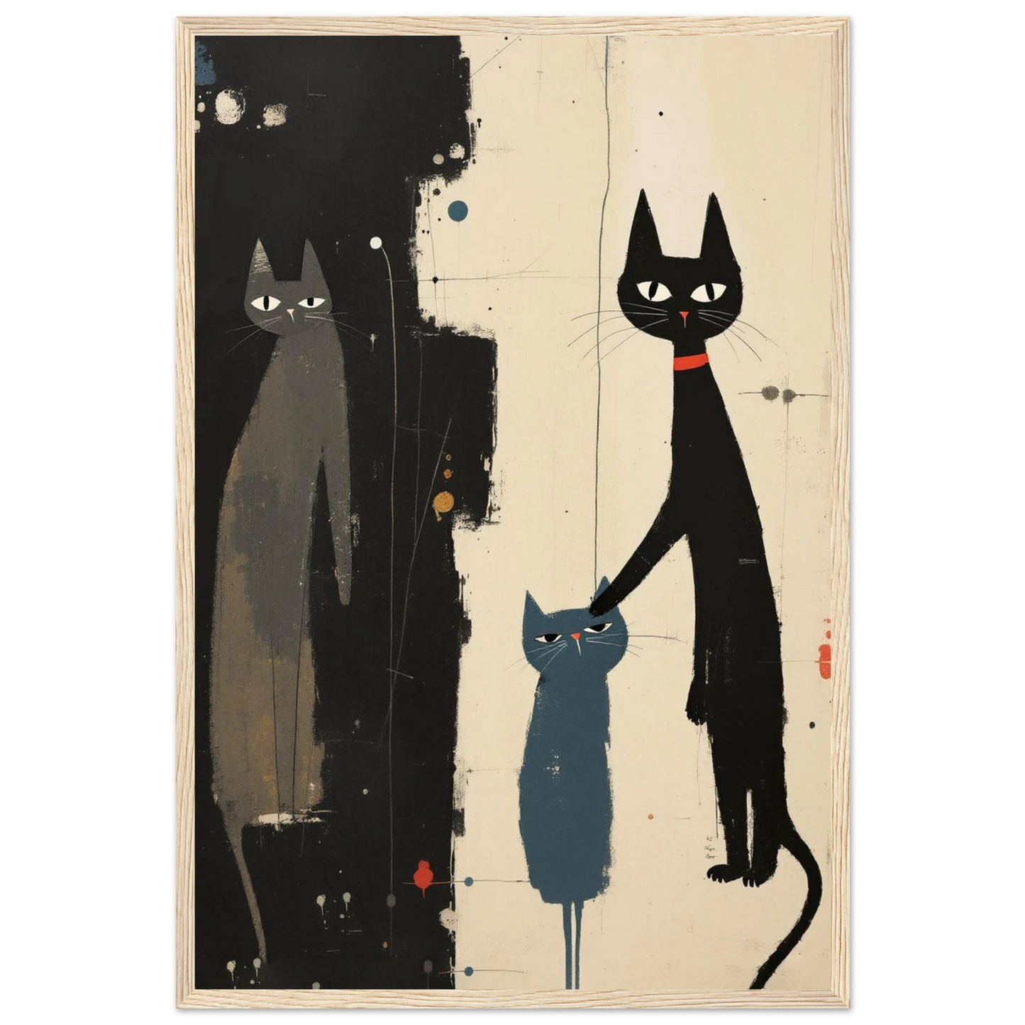 Abstract Cat Family Art Poster Print Light Wood Frame 40x60 cm 16x24″ Premium Matte Paper Wooden Framed Poster