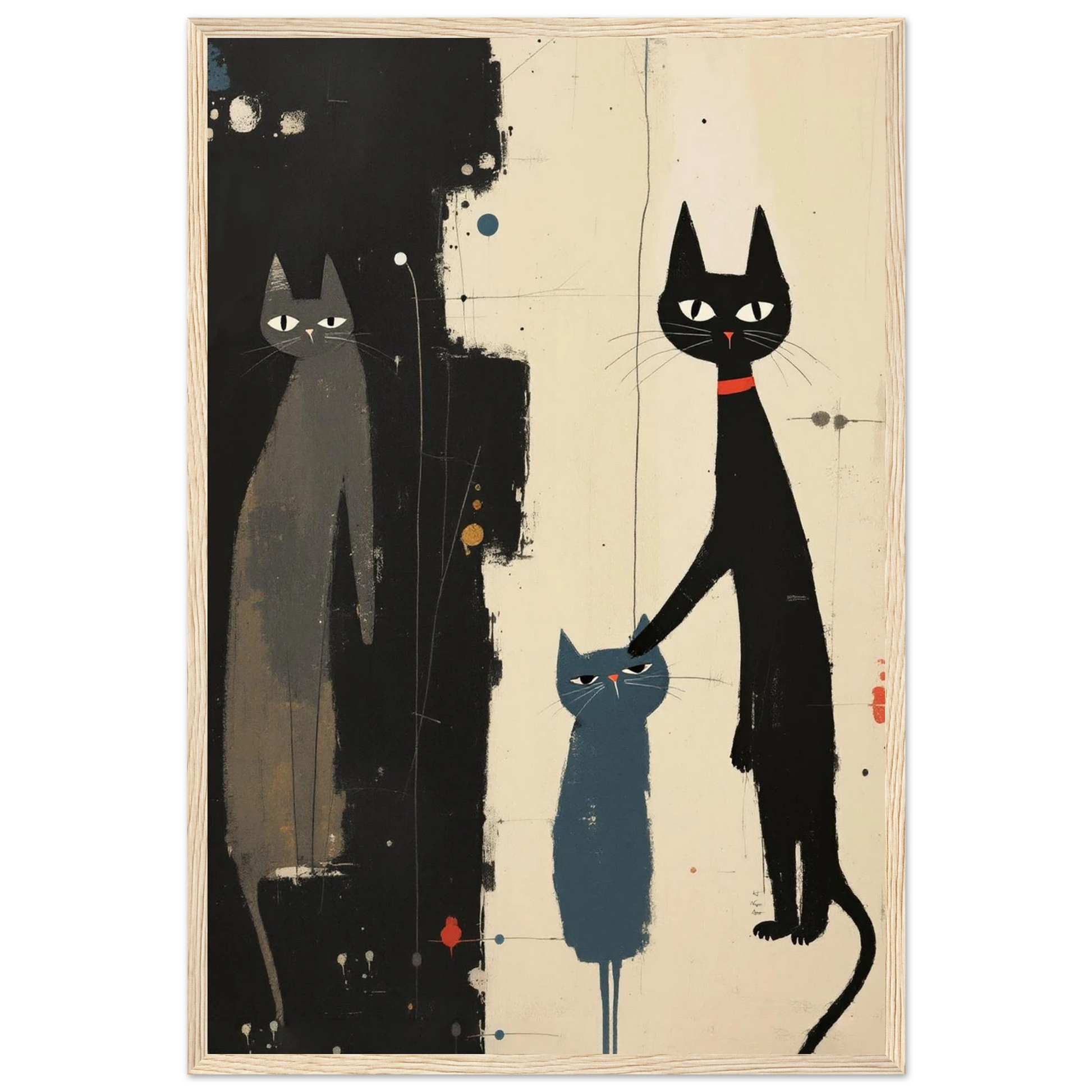 Abstract Cat Family Art Poster Print Light Wood Frame 40x60 cm 16x24″ Premium Matte Paper Wooden Framed Poster