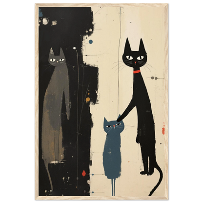 Abstract Cat Family Art Poster Print Light Wood Frame 40x60 cm 16x24″ Premium Matte Paper Wooden Framed Poster