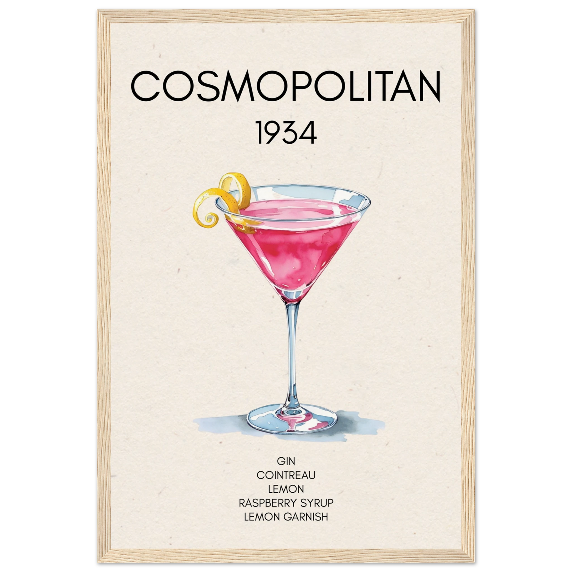 Cosmopolitan Cocktail Bar Art Print Light Wood Frame 30x45 cm 12x18″ Museum-Quality Matte Paper Wooden Framed Poster