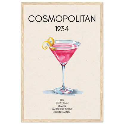 Cosmopolitan Cocktail Bar Art Print Light Wood Frame 30x45 cm 12x18″ Museum-Quality Matte Paper Wooden Framed Poster