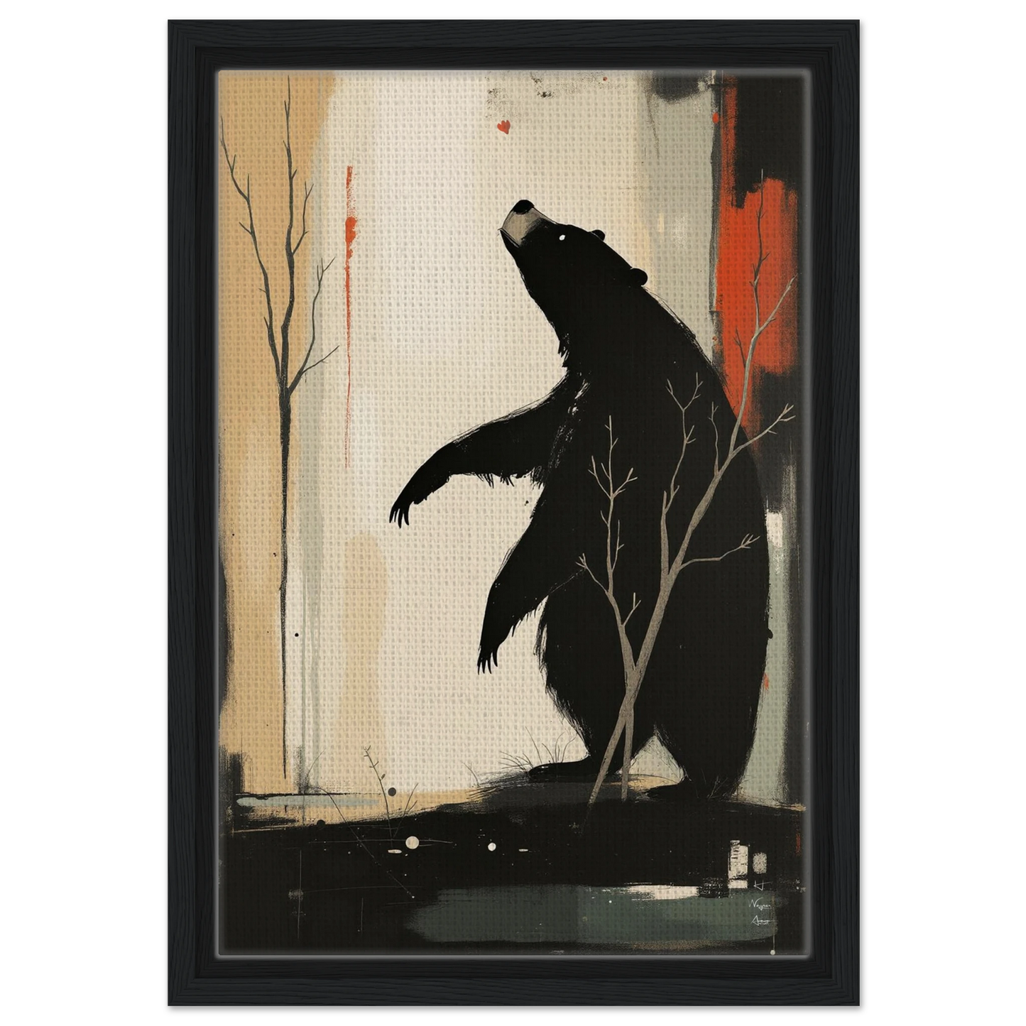 Abstract Bear Wildlife Art Print 30x45 cm 12x18″ Framed Canvas Black Wood Frame