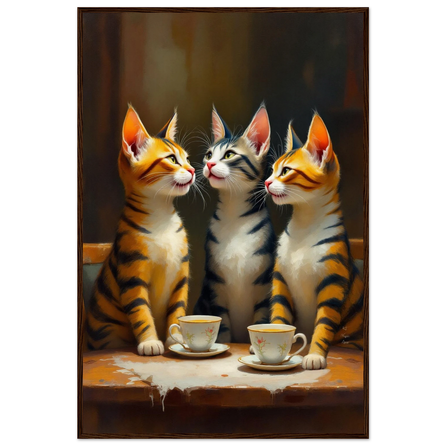 Tabby Cat Vintage Kitchen Art Print 60x90 cm 24x36″ Museum-Quality Matte Framed Poster Dark Brown Wood Frame