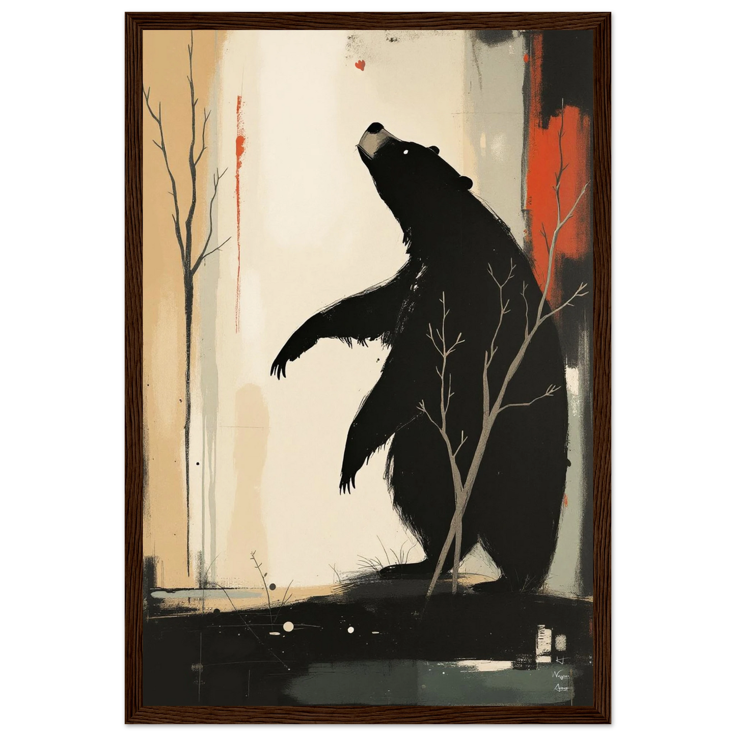 Abstract Bear Wildlife Art Print 30x45 cm 12x18″ Classic Matte Paper Wooden Framed Poster Dark Brown Wood Frame