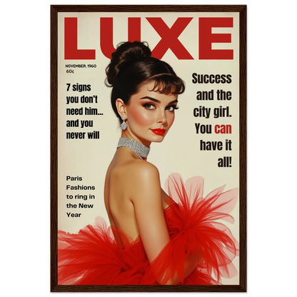 Audrey Hepburn Vintage Fashion Art Print Dark Brown Wood Frame 30x45 cm 12x18″ Premium Matte Paper Wooden Framed Poster