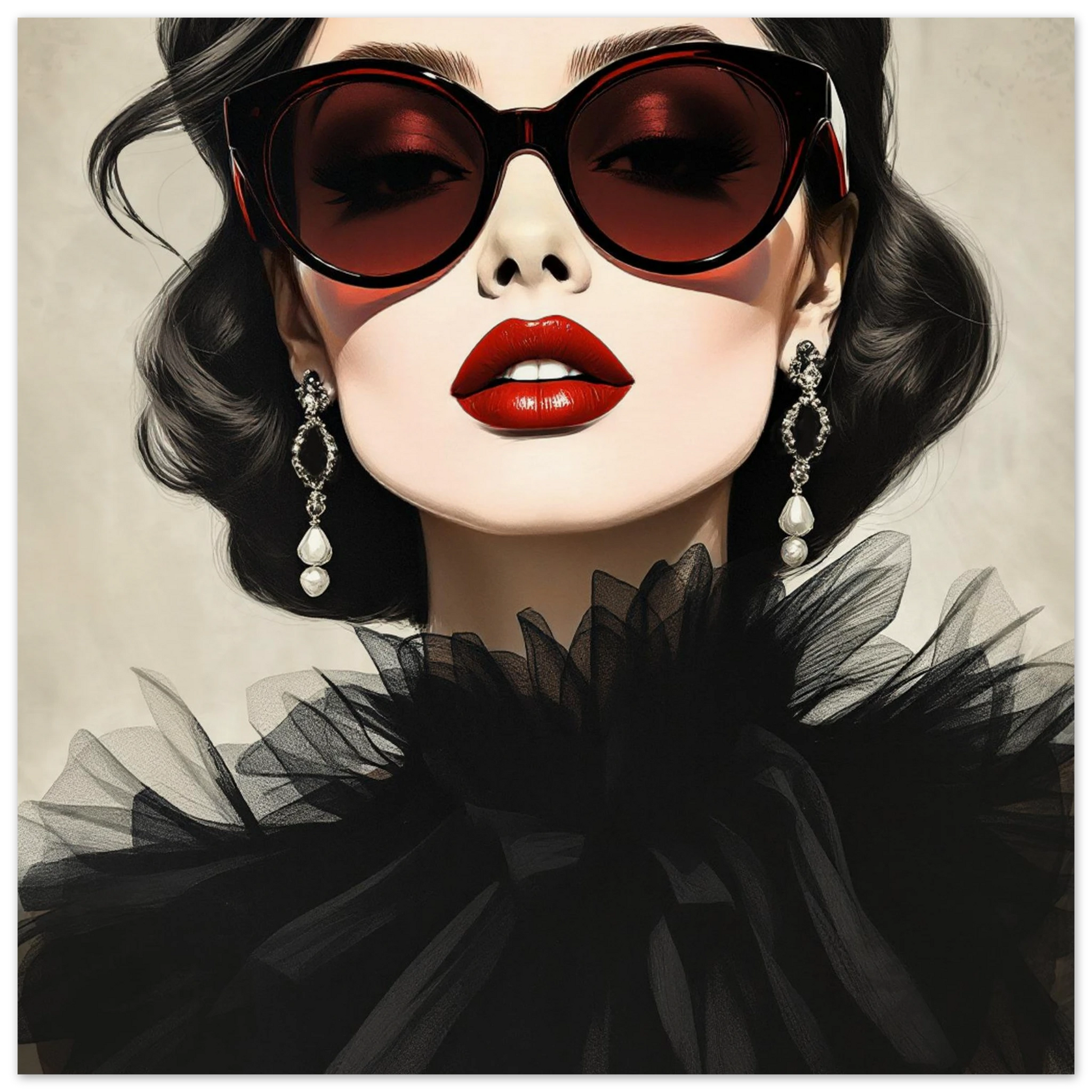 Paris Glam 80s Fashion Model Art Print 70x70 cm 28x28″ Museum-Quality Matte Paper Poster