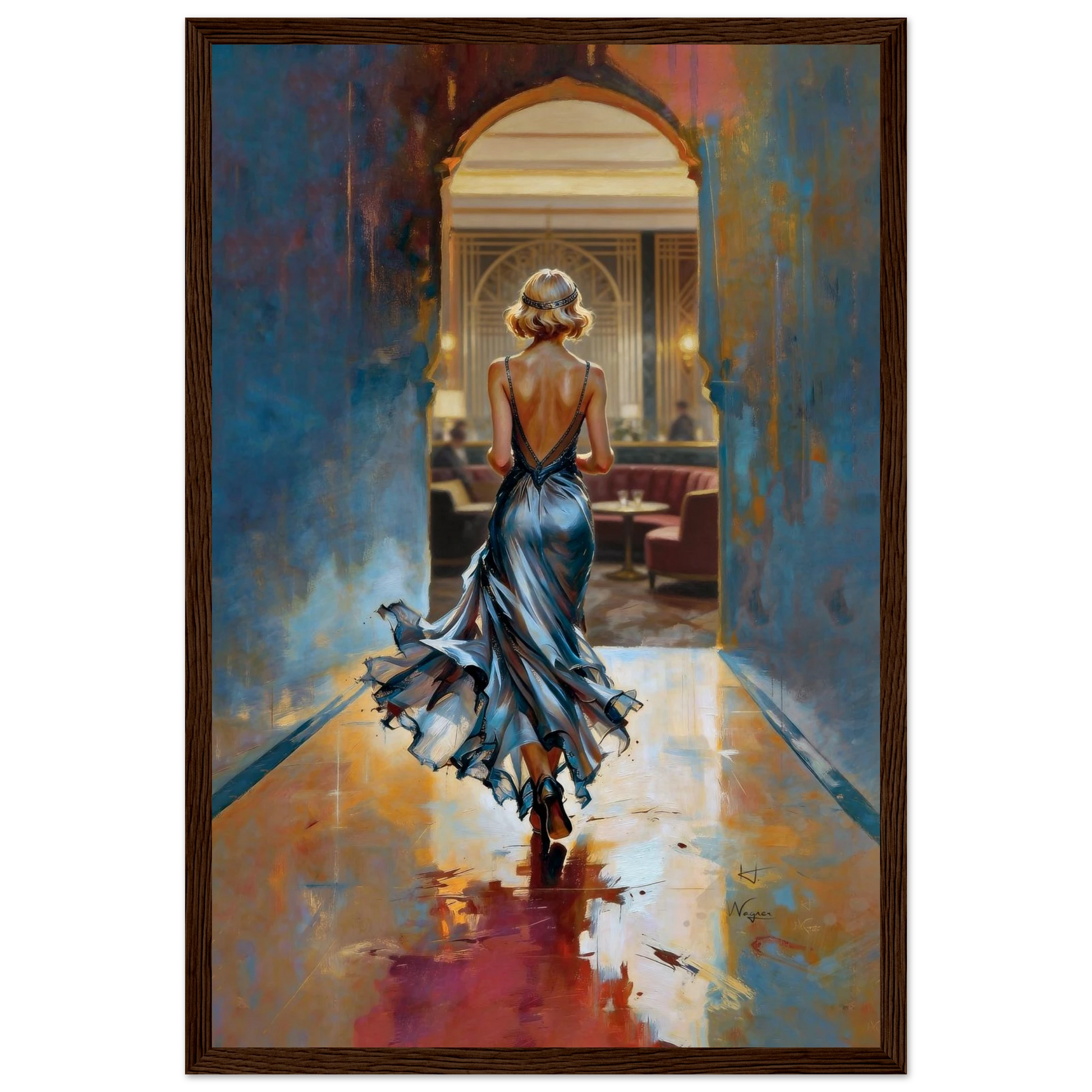 1920s Speakeasy Gatsby Flapper Art Deco Print 30x45 cm 12x18″ Framed Canvas Dark Brown Wood Frame