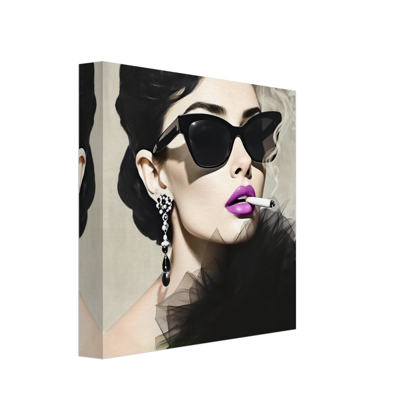 Smoking Girl Retro Fashion Model Art Print 20x20 cm 8x8″ Gallery Wrapped Canvas
