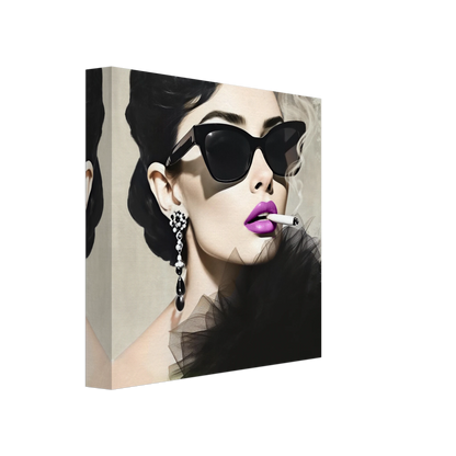 Smoking Girl Retro Fashion Model Art Print 20x20 cm 8x8″ Gallery Wrapped Canvas