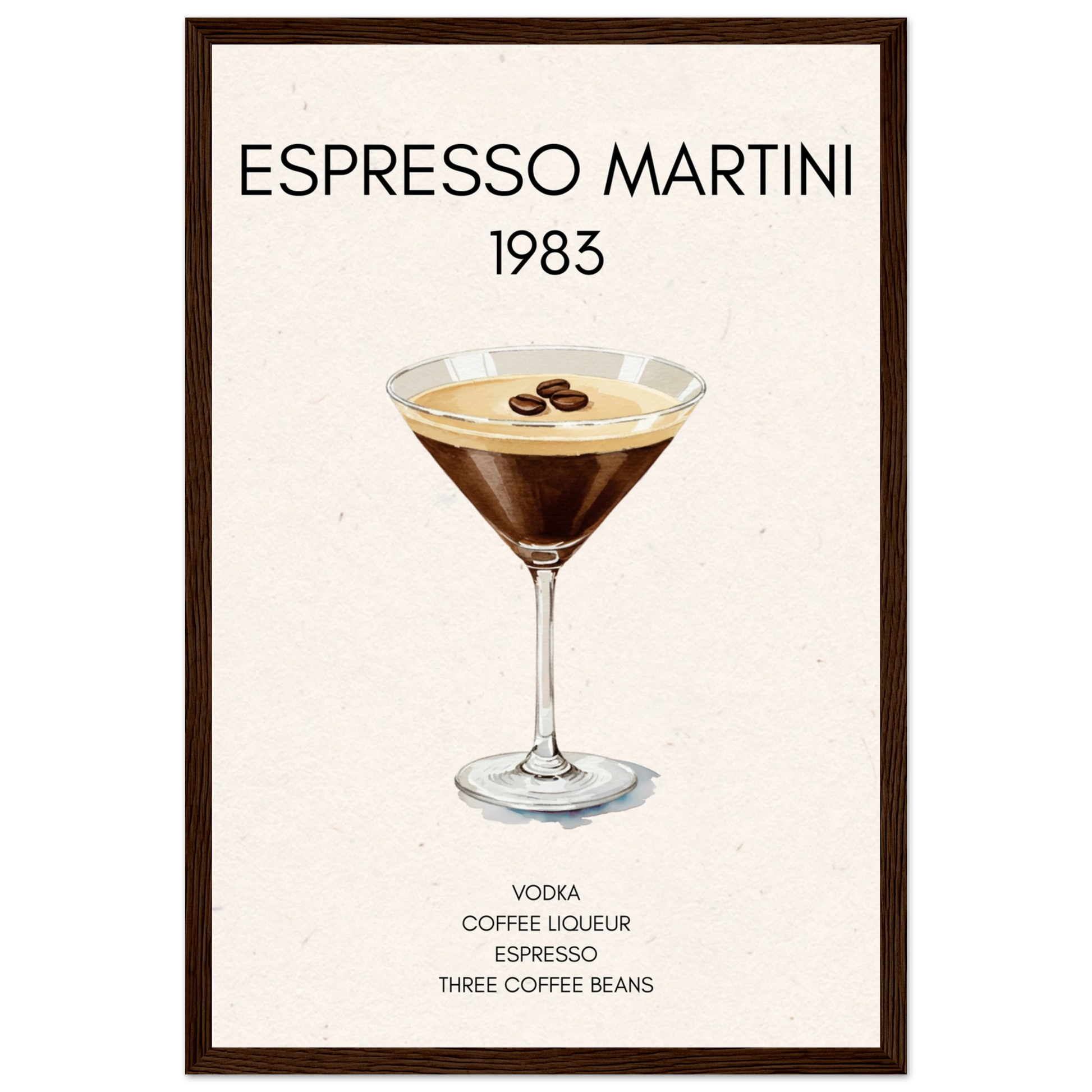 Espresso Martini Cocktail Bar Poster Print Dark Brown Wood Frame 30x45 cm 12x18″ Classic Matte Paper Wooden Framed Poster