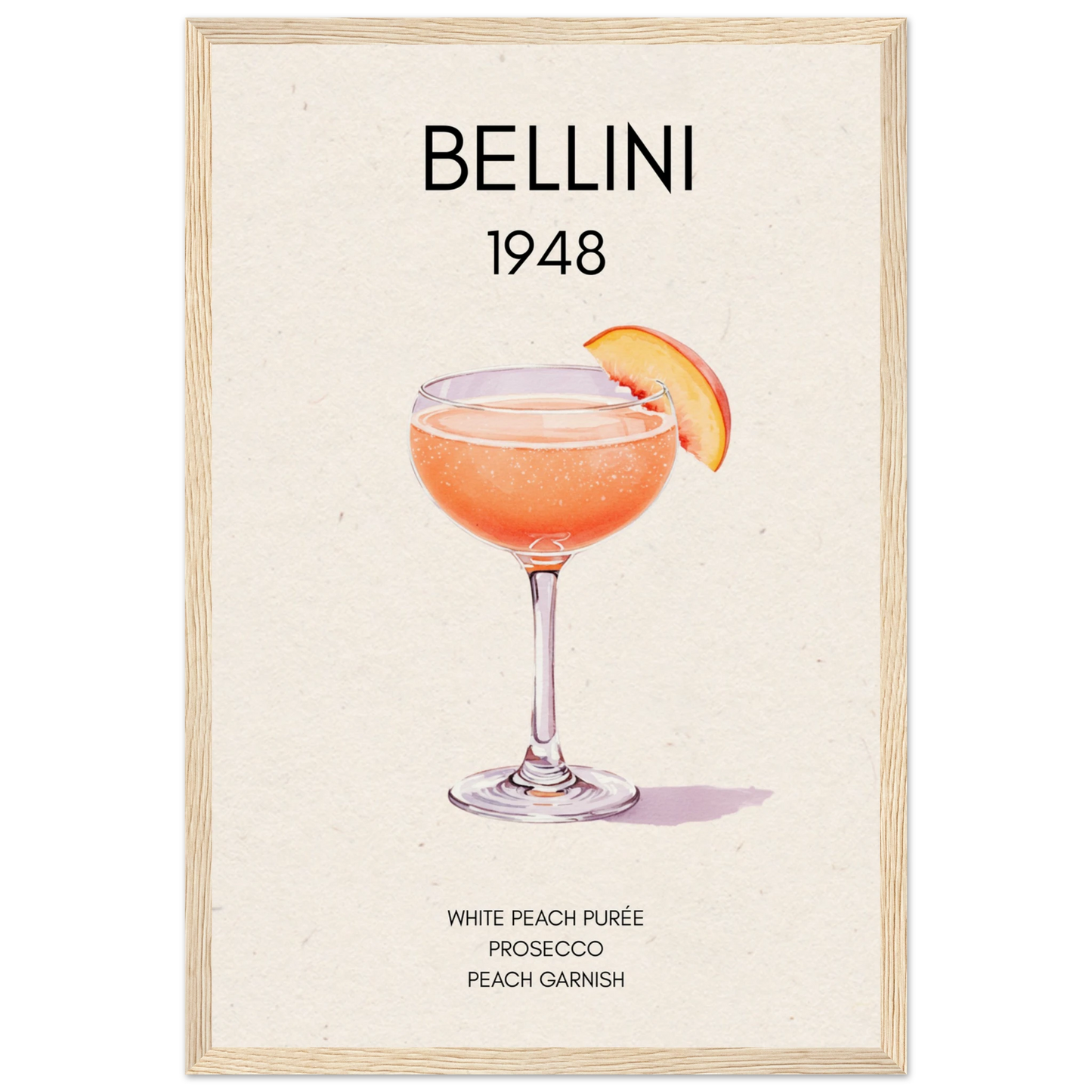 Italian Bellini Cocktail Bar Poster Print 30x45 cm 12x18″ Museum-Quality Matte Paper Wooden Framed Poster Light Wood Frame