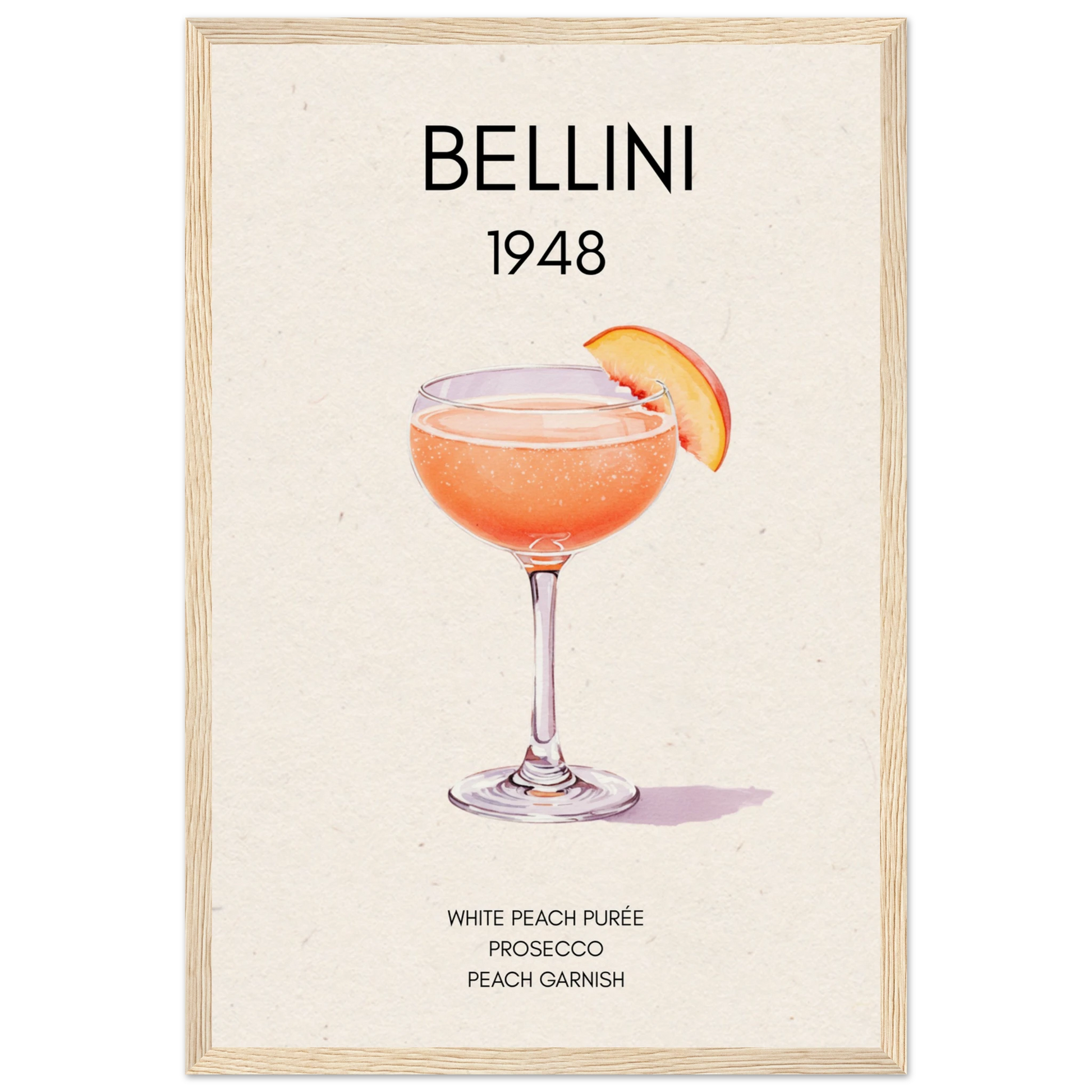 Italian Bellini Cocktail Bar Poster Print 30x45 cm 12x18″ Museum-Quality Matte Paper Wooden Framed Poster Light Wood Frame