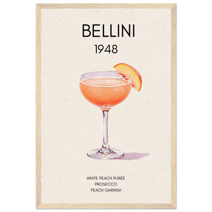 Italian Bellini Cocktail Bar Poster Print 30x45 cm 12x18″ Museum-Quality Matte Paper Wooden Framed Poster Light Wood Frame