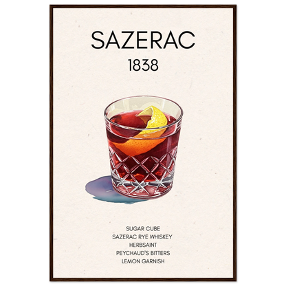 Sazerac Cocktail Bar Art Print Dark Brown Wood Frame 60x90 cm 24x36″ Premium Matte Paper Wooden Framed Poster