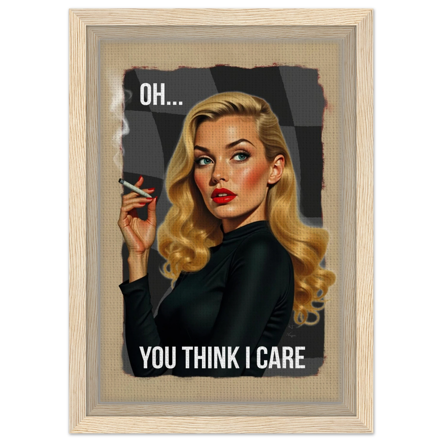 Retro Blonde Bombshell Funny Quote Art Print Light Wood Frame 20x30 cm 8x12″ Framed Canvas
