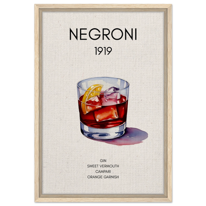 Negroni Cocktail Bar Art Print Light Wood Frame 40x60 cm 16x24″ Framed Canvas