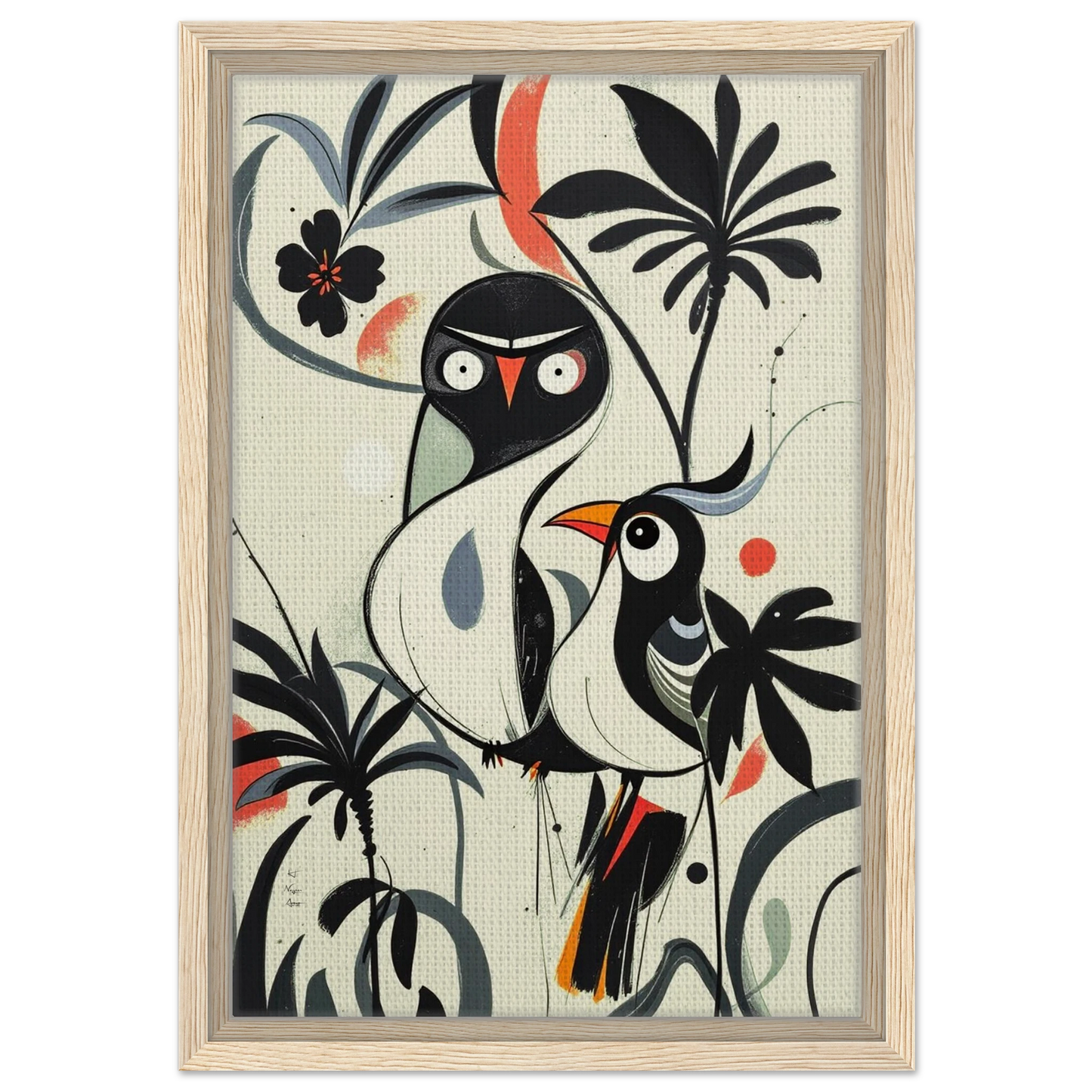 Abstract Bird Modern Tropical Art Print Light Wood Frame 30x45 cm 12x18″ Framed Canvas