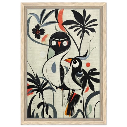 Abstract Bird Modern Tropical Art Print Light Wood Frame 30x45 cm 12x18″ Framed Canvas