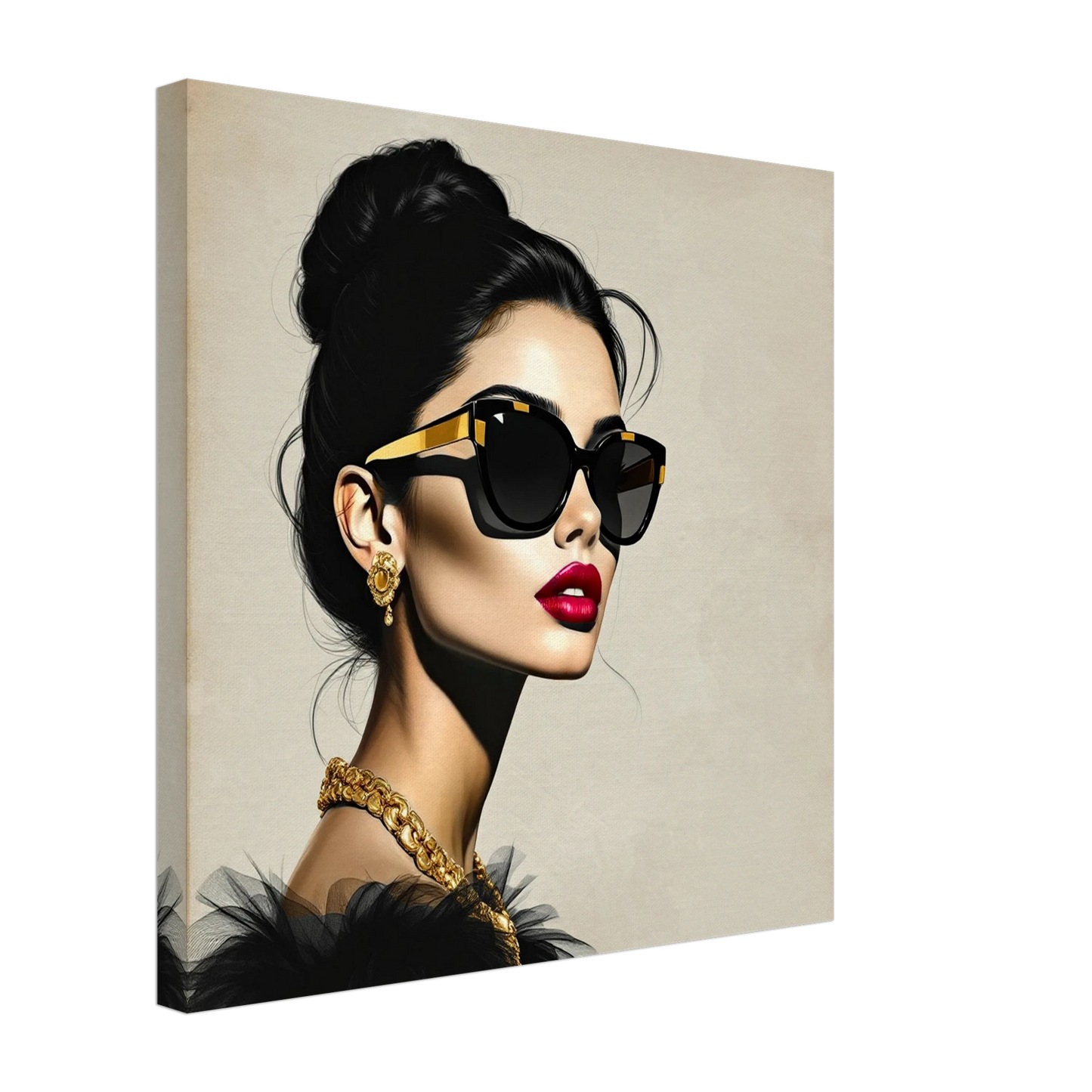 Golden Girl Chic Runway Model Art Print 50x50 cm 20x20″ Gallery Wrapped Canvas