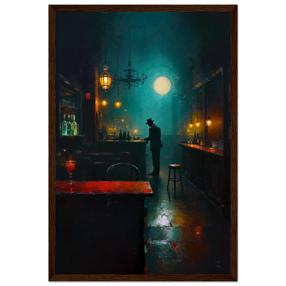 Speakeasy Bootleg Prohibition Bar Art Print 30x45 cm 12x18″ Museum-Quality Matte Framed Poster Dark Brown Wood Frame