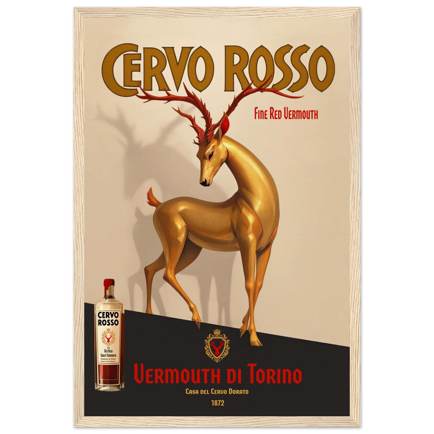 Art Deco Golden Deer Cocktail Bar Poster Print 30x45 cm 12x18″ Museum-Quality Matte Paper Wooden Framed Poster Light Wood Frame
