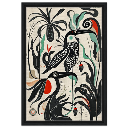 Mid-Century Modern Tropical Bird Art Print Black Wood Frame 40x60 cm 16x24″ Framed Canvas