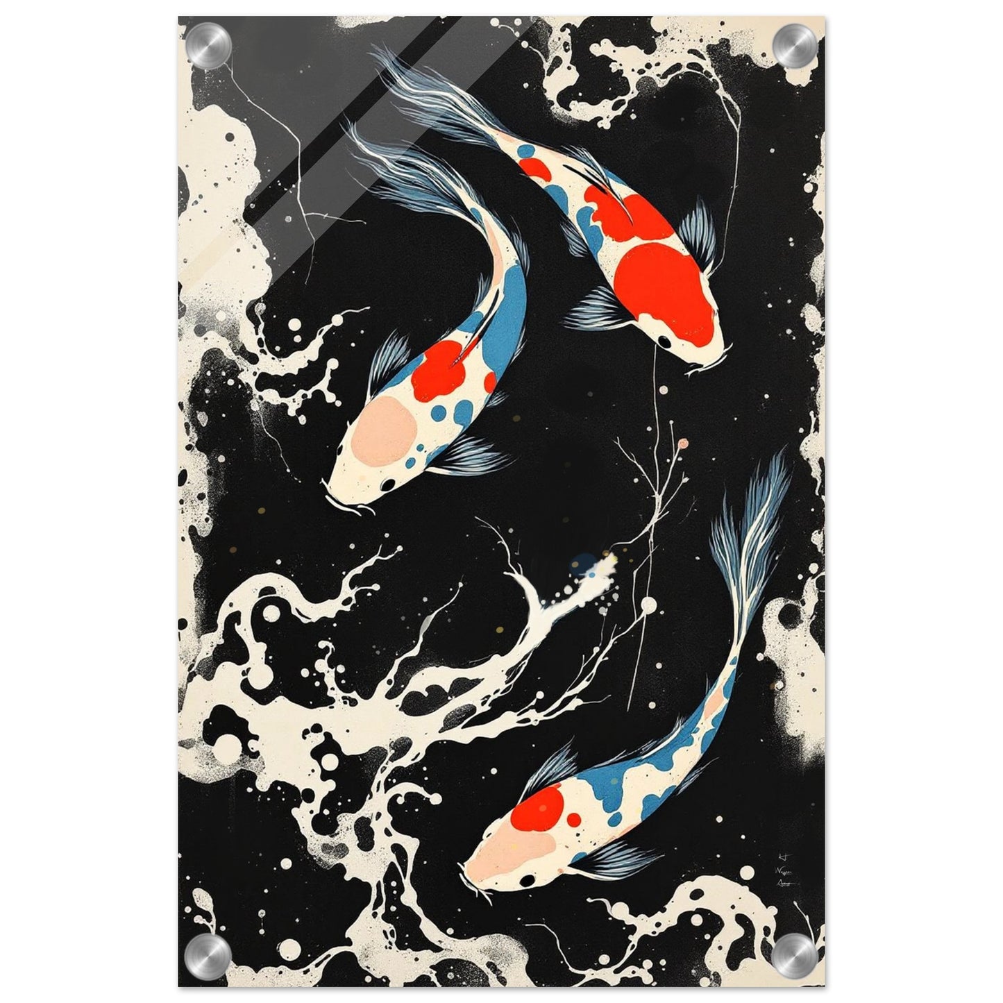 Modern Black White Koi Fish Ocean Art Print 40x60 cm 16x24″ Museum-Quality Matte Paper Poster No Frame