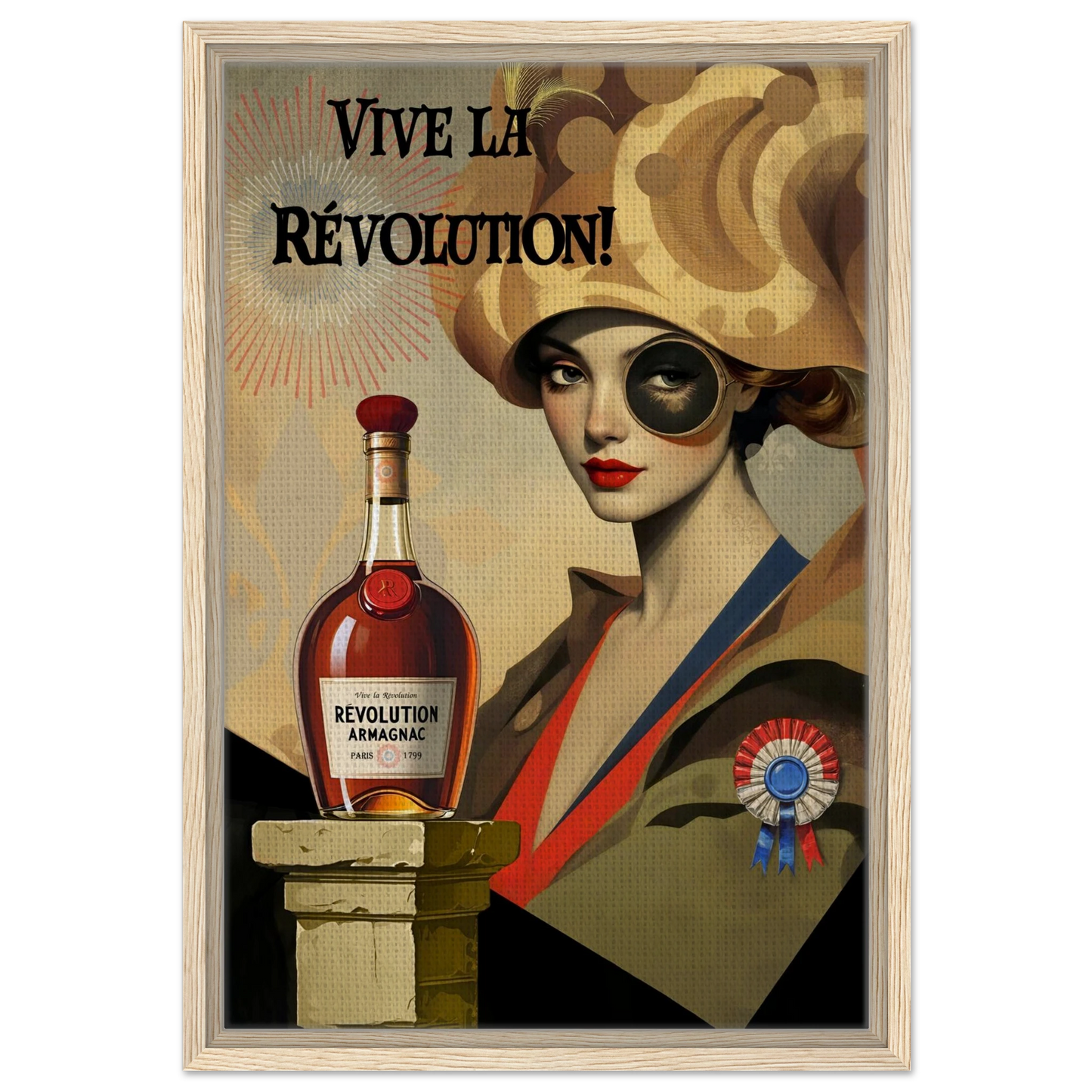 Vintage French Revolution Cognac Art Print Light Wood Frame 40x60 cm 16x24″ Framed Canvas
