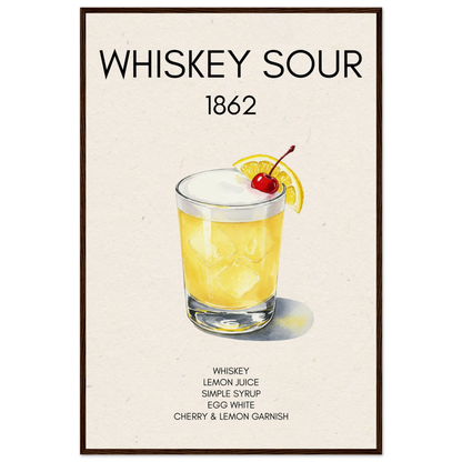 Whiskey Sour Cocktail Bar Art Print Dark Brown Wood Frame 60x90 cm 24x36″ Museum-Quality Matte Paper Wooden Framed Poster