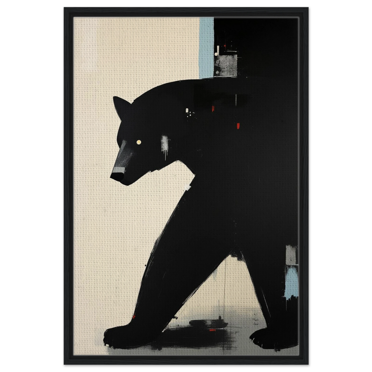 Abstract Black Bear Art Poster Print Black Wood Frame 60x90 cm 24x36″ Framed Canvas