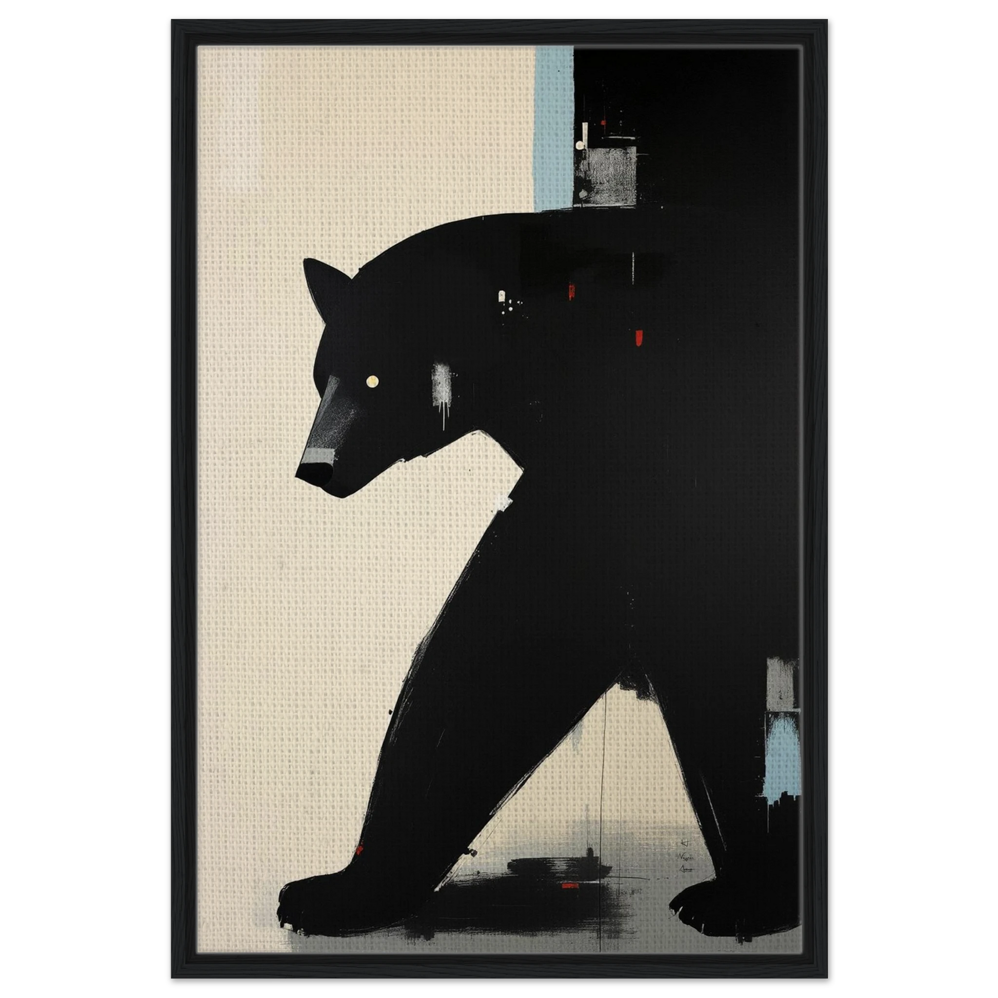 Minimalist Abstract Black Bear Art Poster Print Black Wood Frame 60x90 cm 24x36″ Framed Canvas