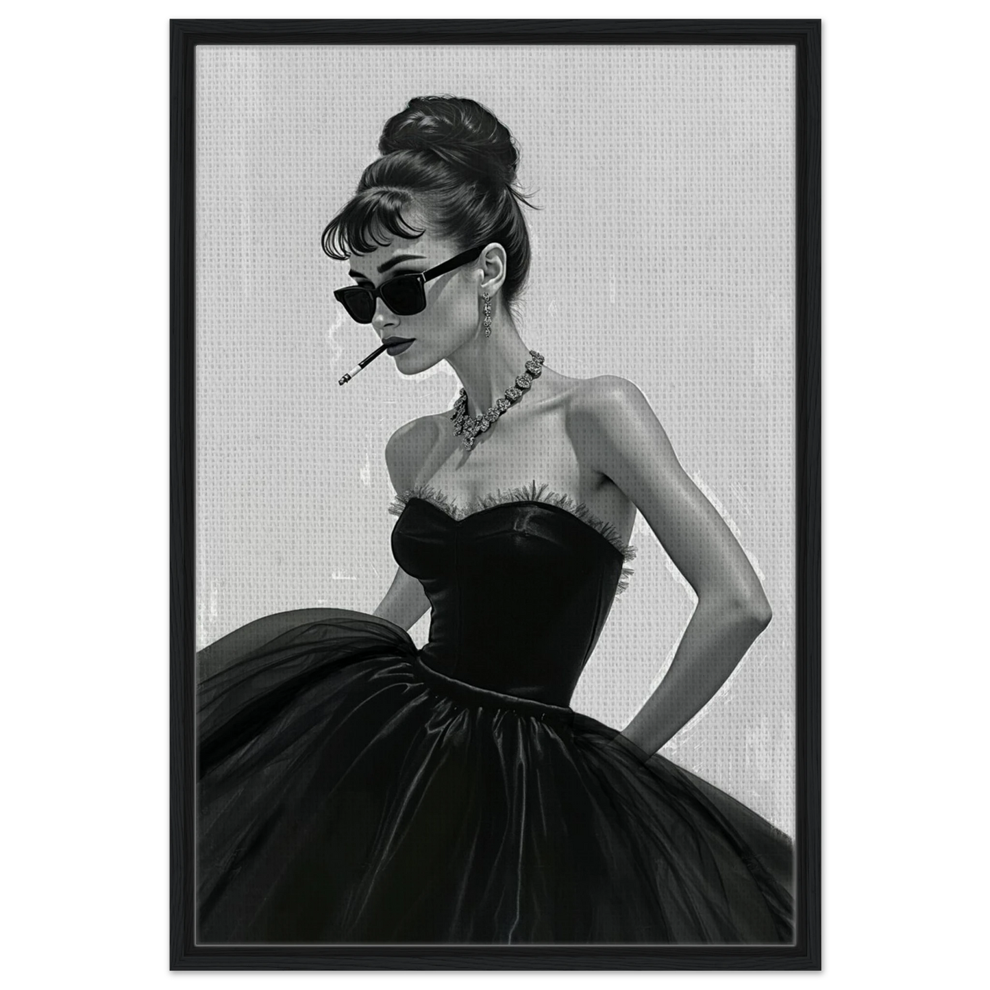 Audrey Hepburn Fashion Art Print Black Wood Frame 60x90 cm 24x36″ Framed Canvas