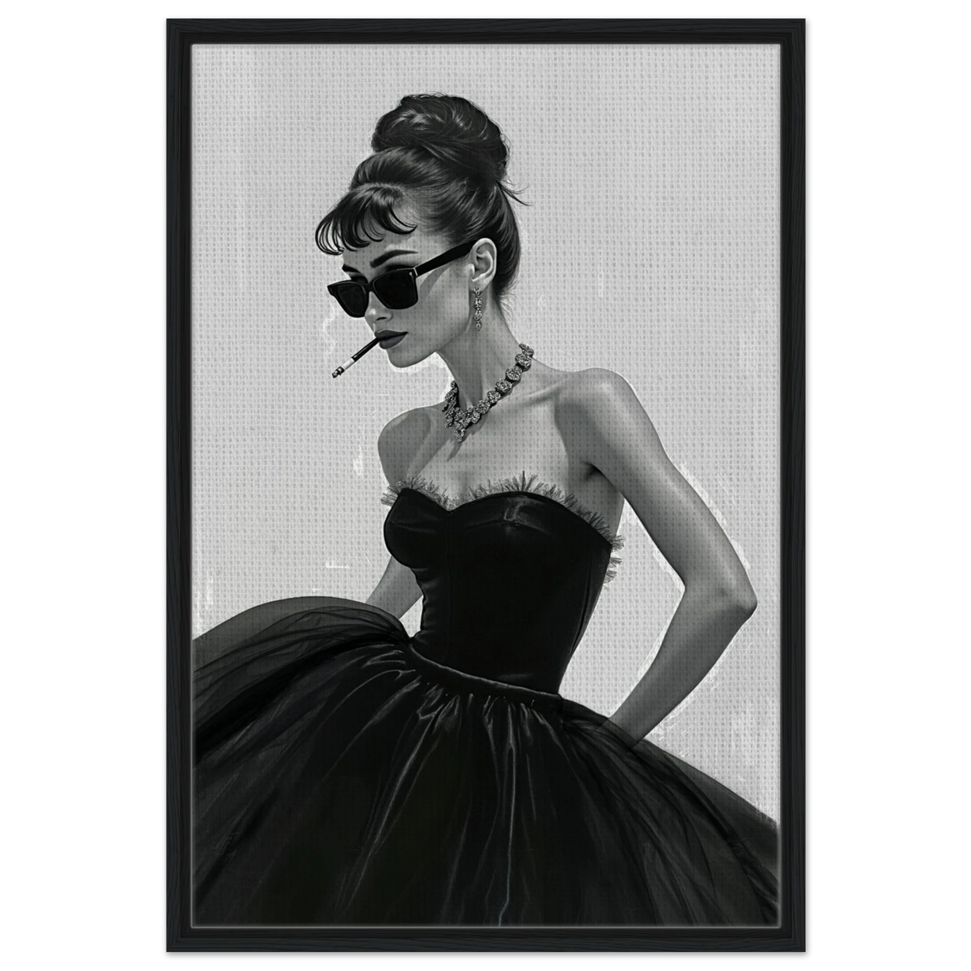 Audrey Hepburn Smoking Fashion Art Print Black Wood Frame 60x90 cm 24x36″ Framed Canvas