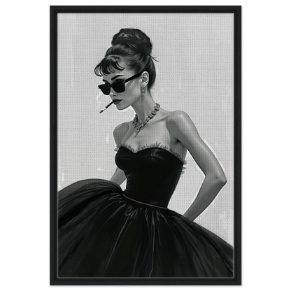 Audrey Hepburn Smoking Fashion Art Print Black Wood Frame 60x90 cm 24x36″ Framed Canvas