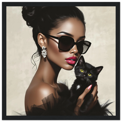 Retro Glam Fashion Model Kitten Art Print Classic Matte Paper Wooden Framed Poster 30x30 cm 12x12″