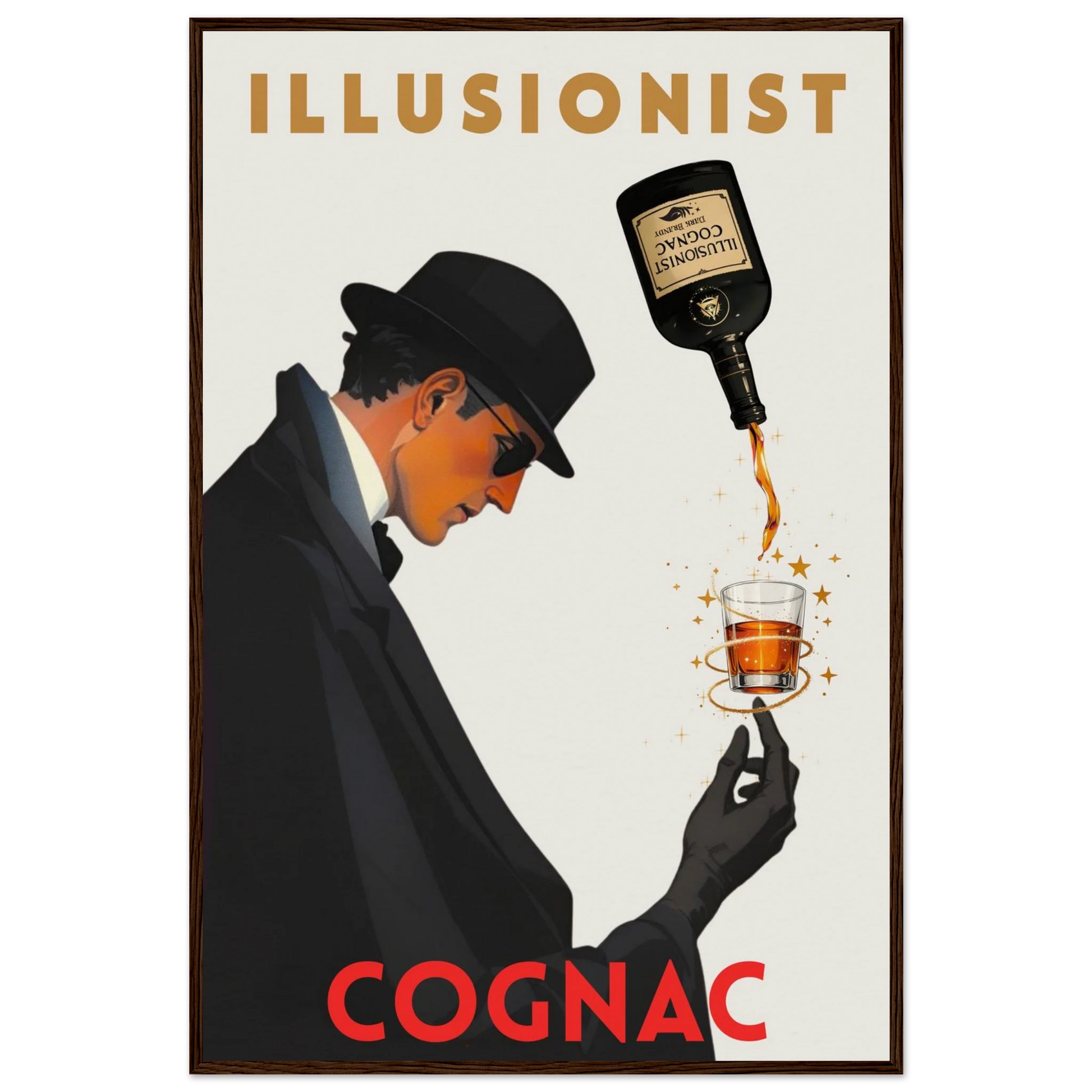 Vintage Illusionist Cognac Cocktail Bar Poster Print 60x90 cm 24x36″ Museum-Quality Matte Paper Wooden Framed Poster Dark Brown Wood Frame