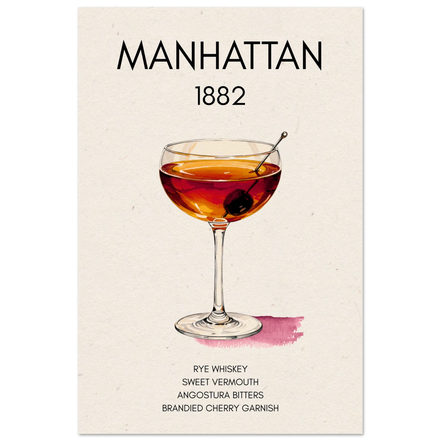 Classic Manhattan Cocktail Bar Art Poster Print No Frame 30x45 cm 12x18″ Museum-Quality Matte Paper Poster