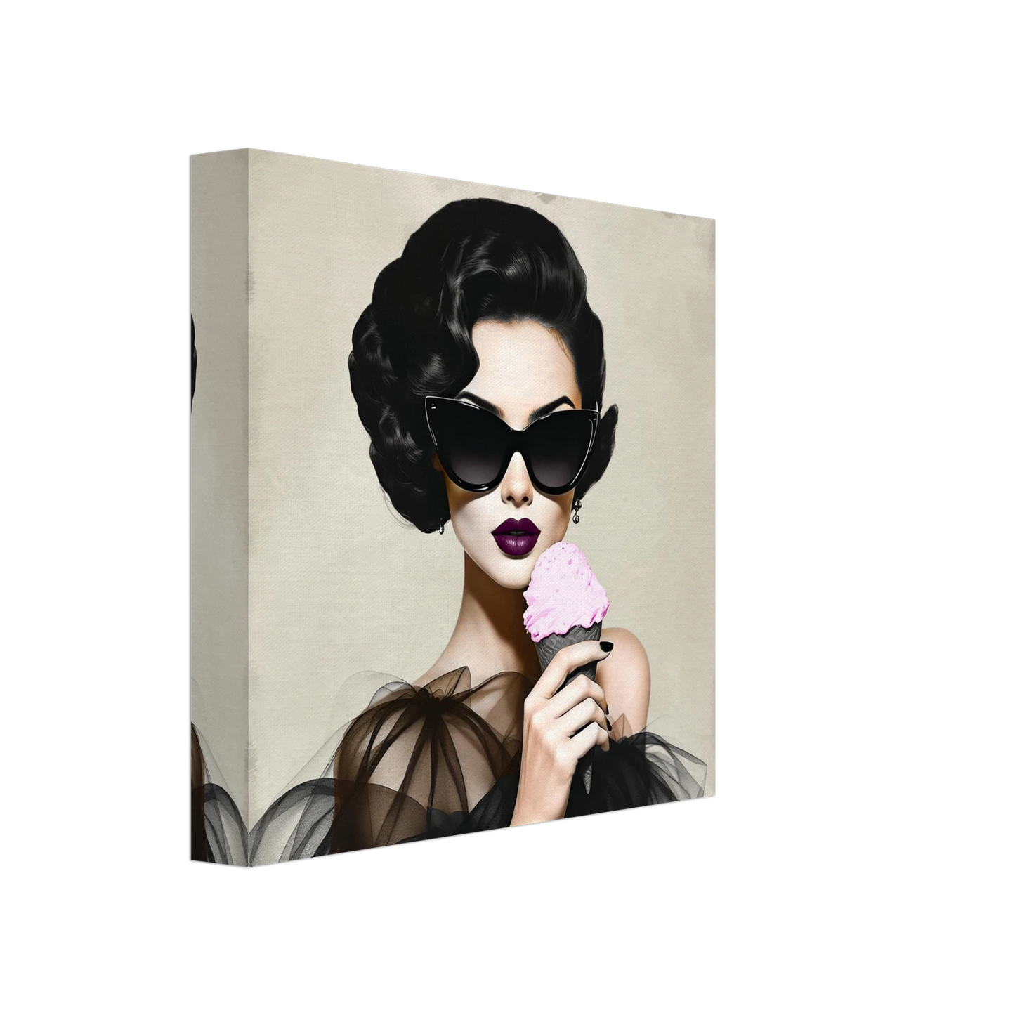 Retro Fashion Model Ice Cream Art Print 20x20 cm 8x8″ Gallery Wrapped Canvas