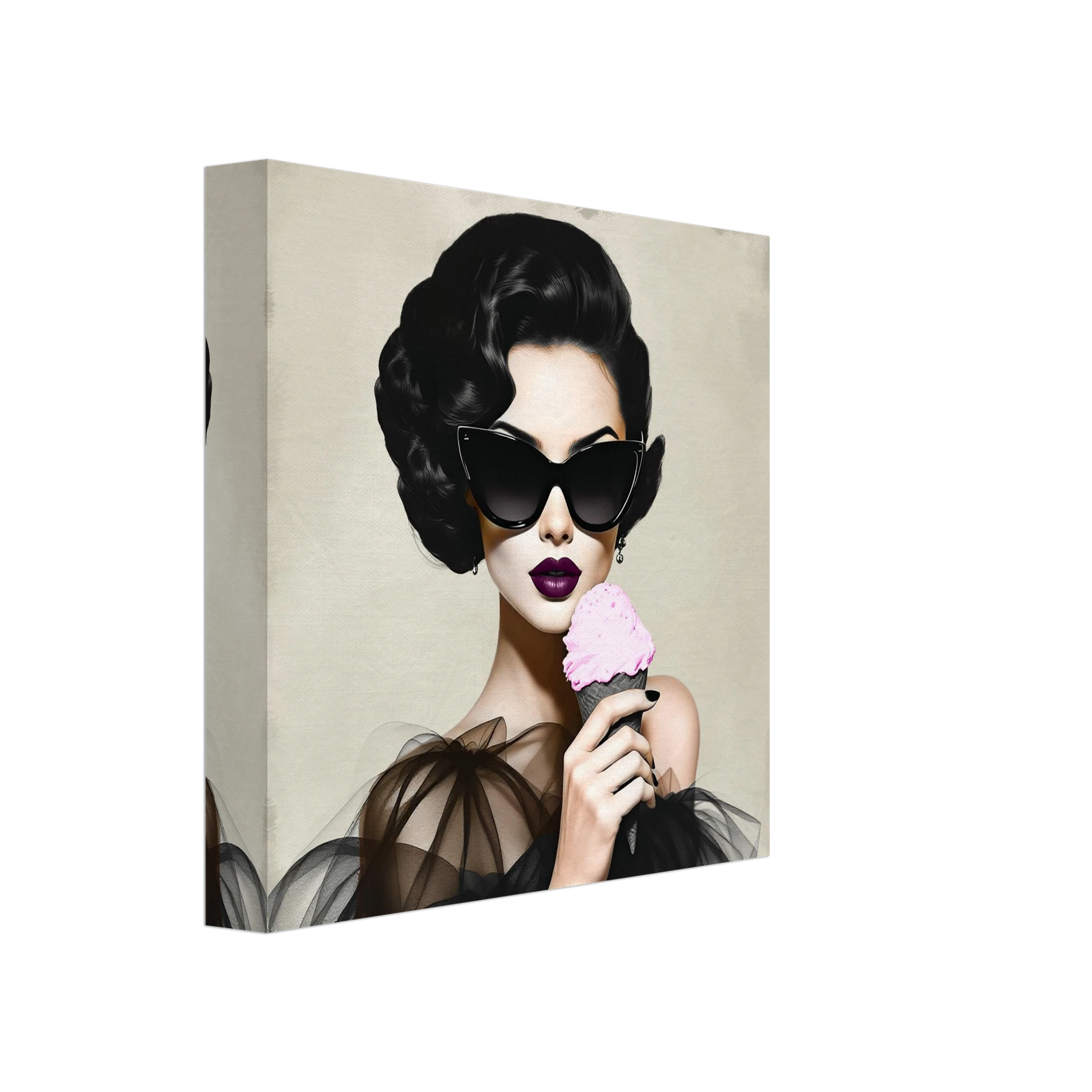 Retro Fashion Model Ice Cream Art Print 20x20 cm 8x8″ Gallery Wrapped Canvas
