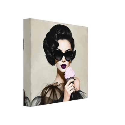 Retro Fashion Model Ice Cream Art Print 20x20 cm 8x8″ Gallery Wrapped Canvas