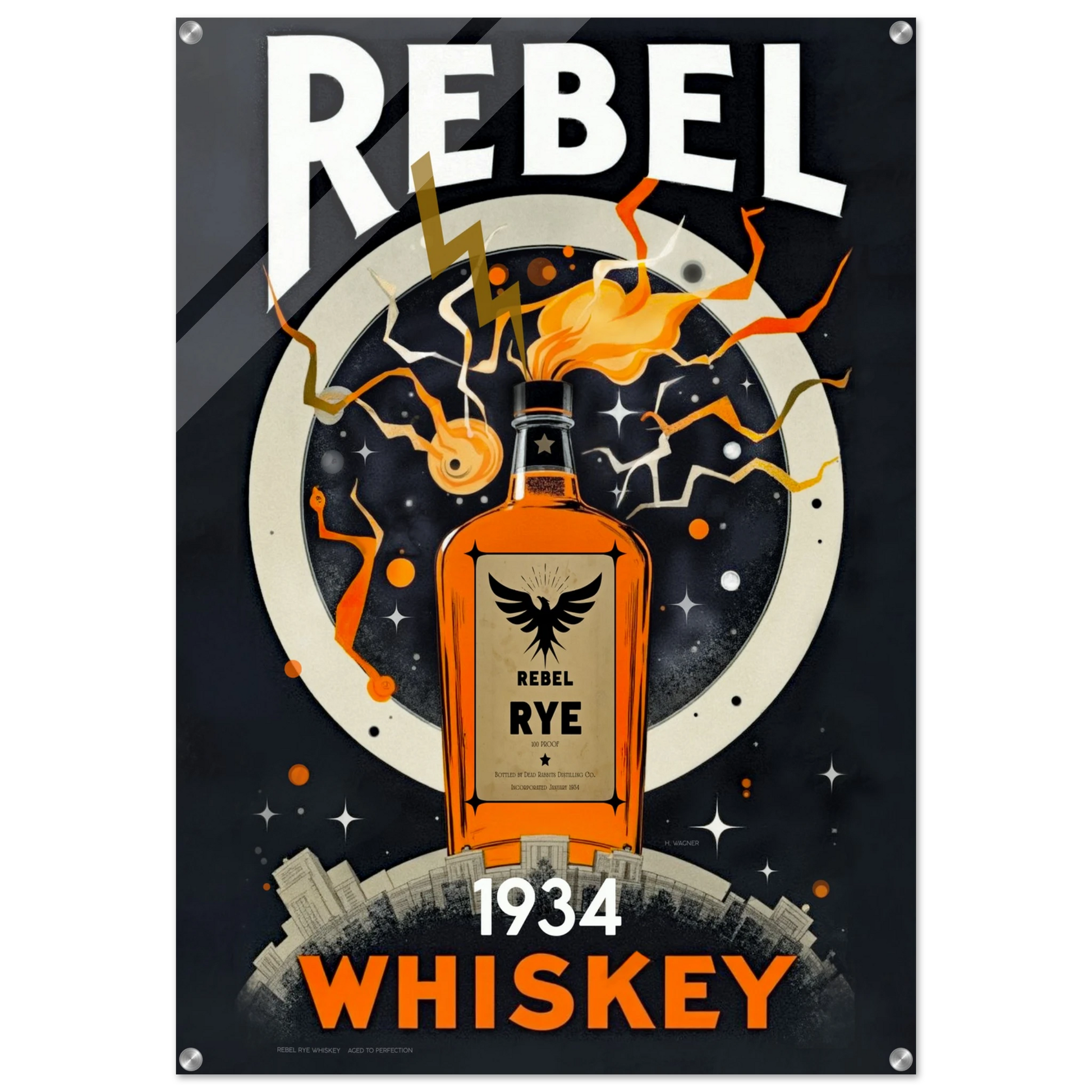 Rebel Whiskey Cocktail Bar Poster Print No Frame 70x100 cm 28x40″ Acrylic Print
