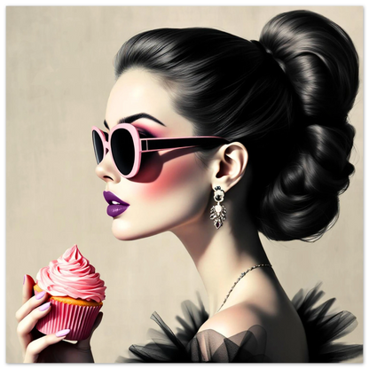 Retro Fashion Model Glam Cupcake Art Print 70x70 cm 28x28″ Premium Matte Paper Poster