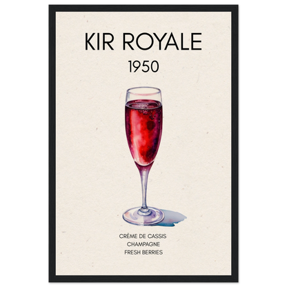 Kir Royale Champagne Cocktail Bar Art Print Black Wood Frame 30x45 cm 12x18″ Museum-Quality Matte Paper Wooden Framed Poster