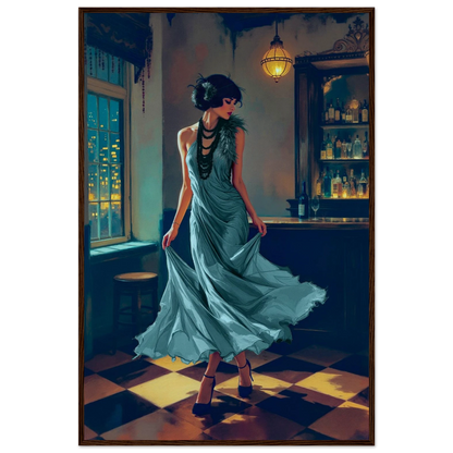 1920s Moonlit Flapper Speakeasy Art Print 60x90 cm 24x36″ Museum-Quality Matte Paper Wooden Framed Poster Dark Brown Wood Frame