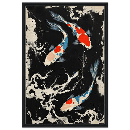 Modern Black White Koi Fish Ocean Art Print 60x90 cm 24x36″ Framed Canvas Black Wood Frame