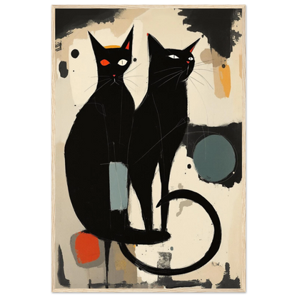 Abstract Crazy Cat Duo Art Print Light Wood Frame 60x90 cm 24x36″ Premium Matte Paper Wooden Framed Poster