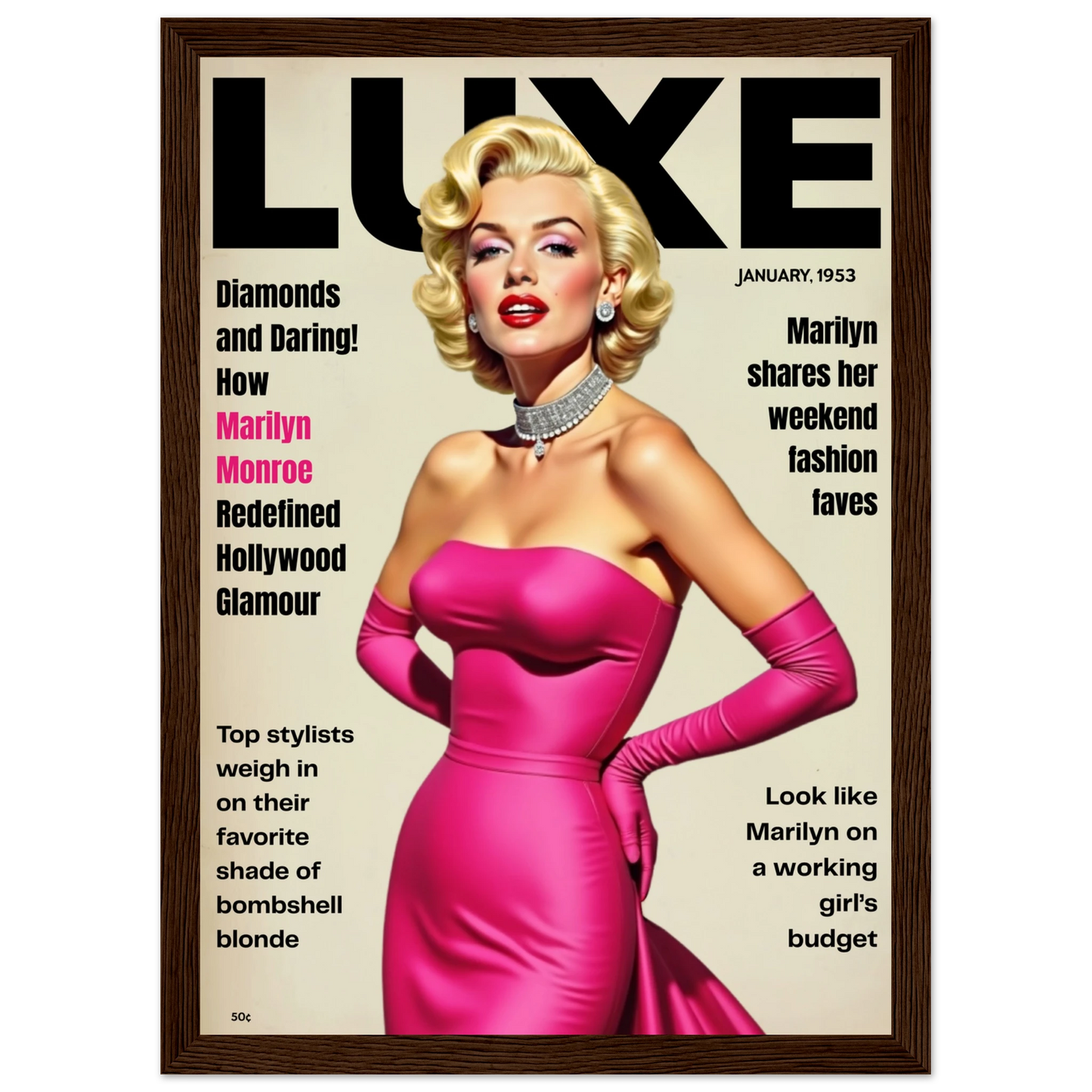 Marilyn Monroe Old Hollywood Art Print Dark Brown Wood Frame 21x29.7 cm 8x12" Premium Matte Paper Wooden Framed Poster